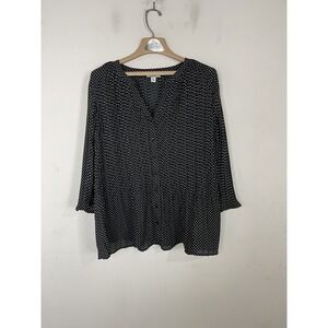 Croft & Barrow Womens Shirt XXL Polka Dot Long Sleeve Pleated Career Blouse Top